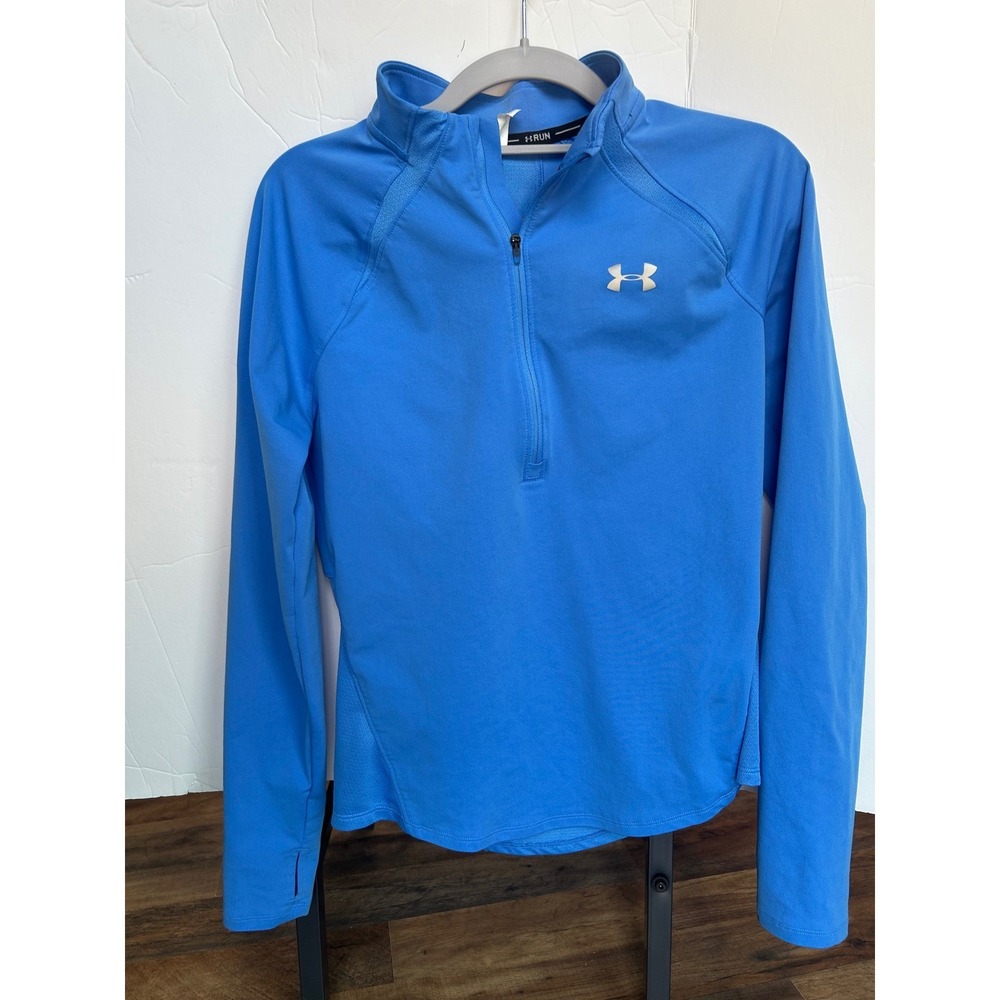 Under Armour Shirt Womens Small Blue Quarter Zip Run Pullover Thumbhole Athletic